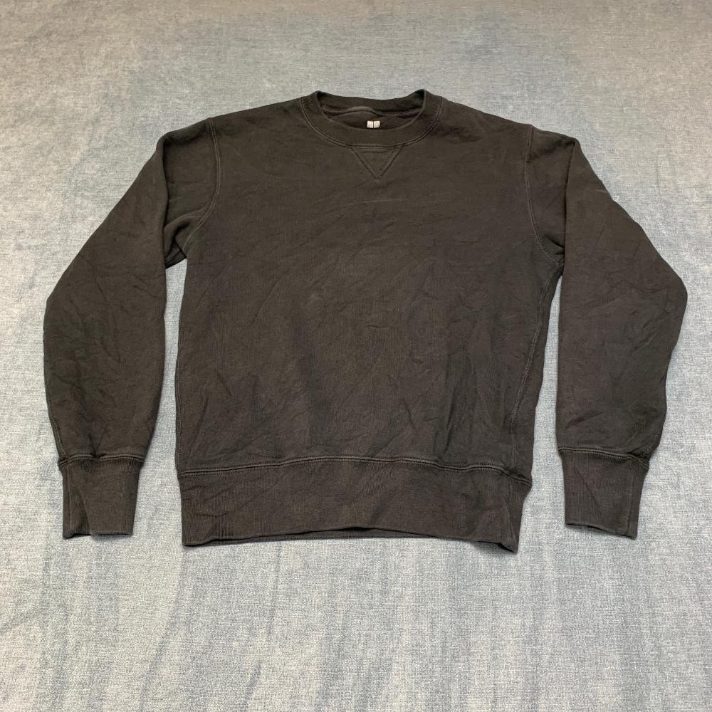 Uniqlo Sweatshirt Womens XS Black Knit Cotton Ribbed Hem Crewneck Winter Outdoor